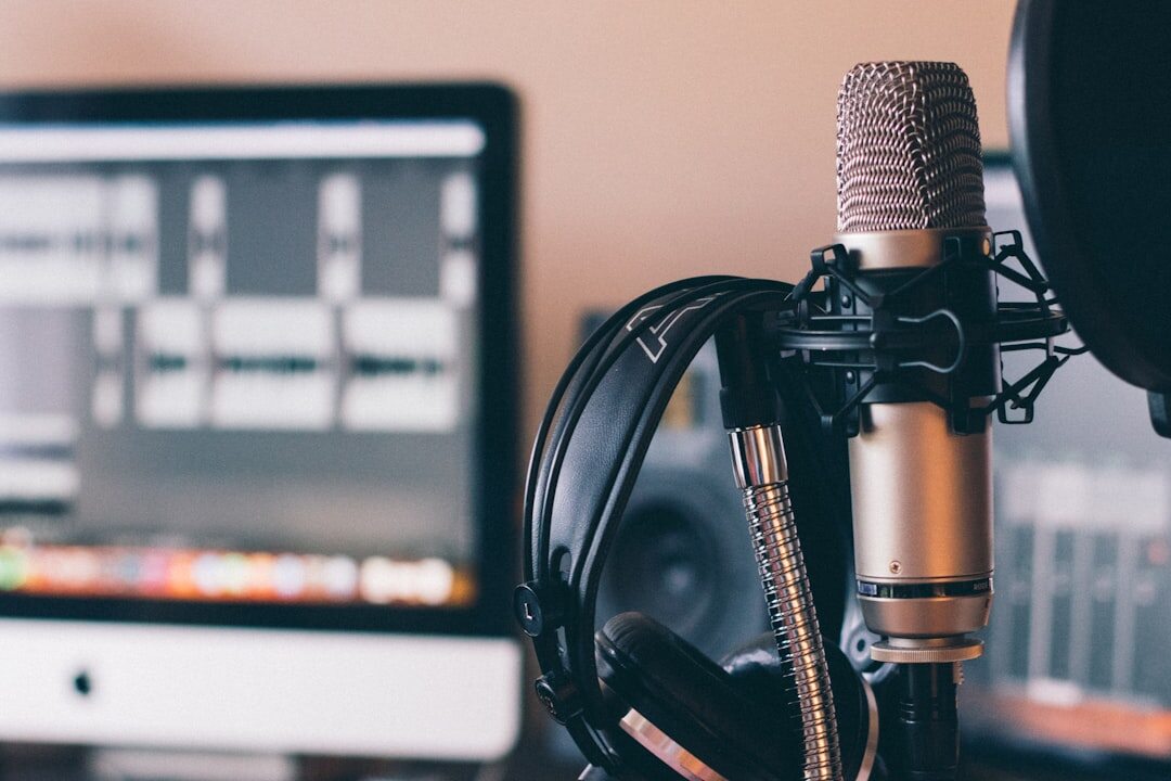 Close up of professional microphone in a recording studio